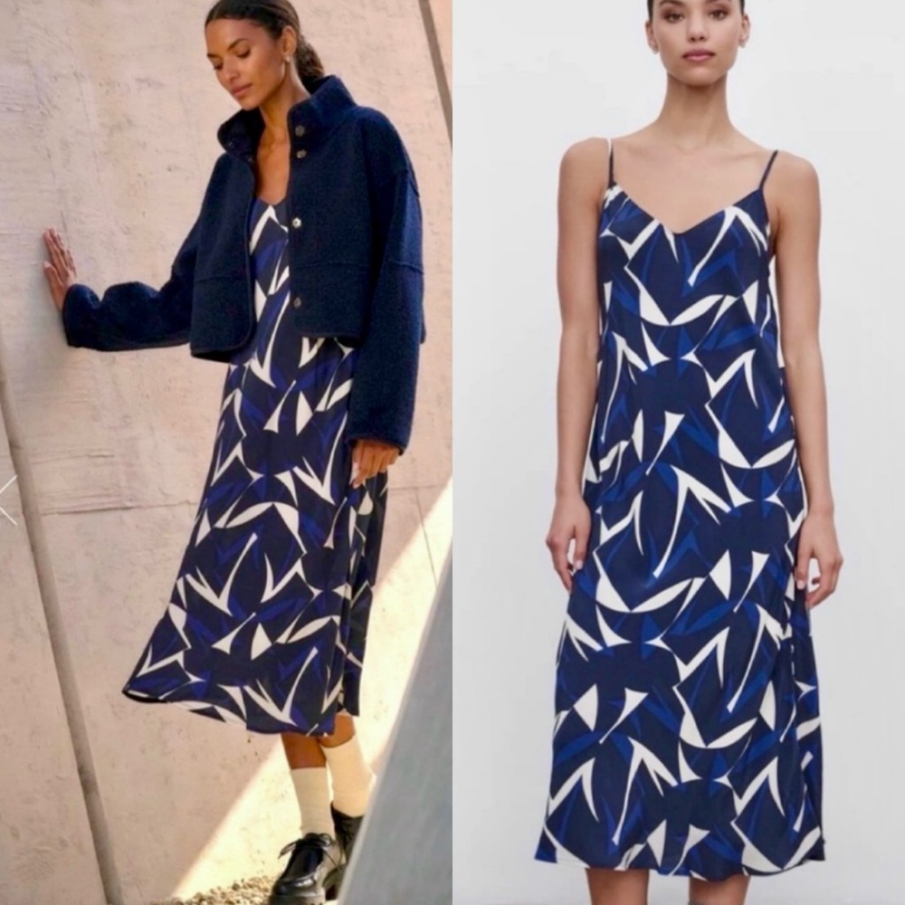 NWT Perry Dress slip midi dress size large navy ecru Velvet Graham and Spencer
